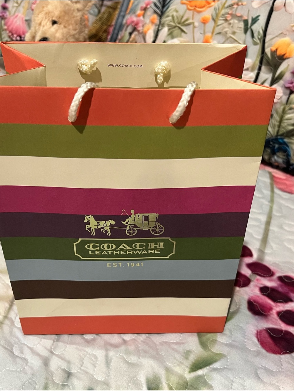 Coach Gift Bag in Classic Legacy Stripes w/Gold Color Logo (Vintage)